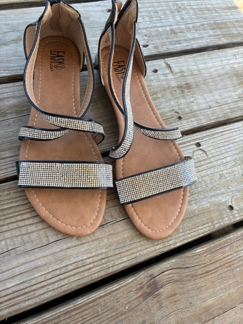 Sexy Rhinestone and Black Patent Leather strappy Sandals-NWOT- 11
